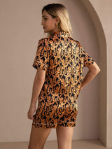 [Black Tiger] SilkSilky-CA Short Sleeve Lapel Collar Women's Pajamas 002