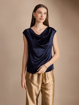 [Dark Blue] SilkSilky-CA Cap Sleeve Cowl Neck Women's T-Shirt 001