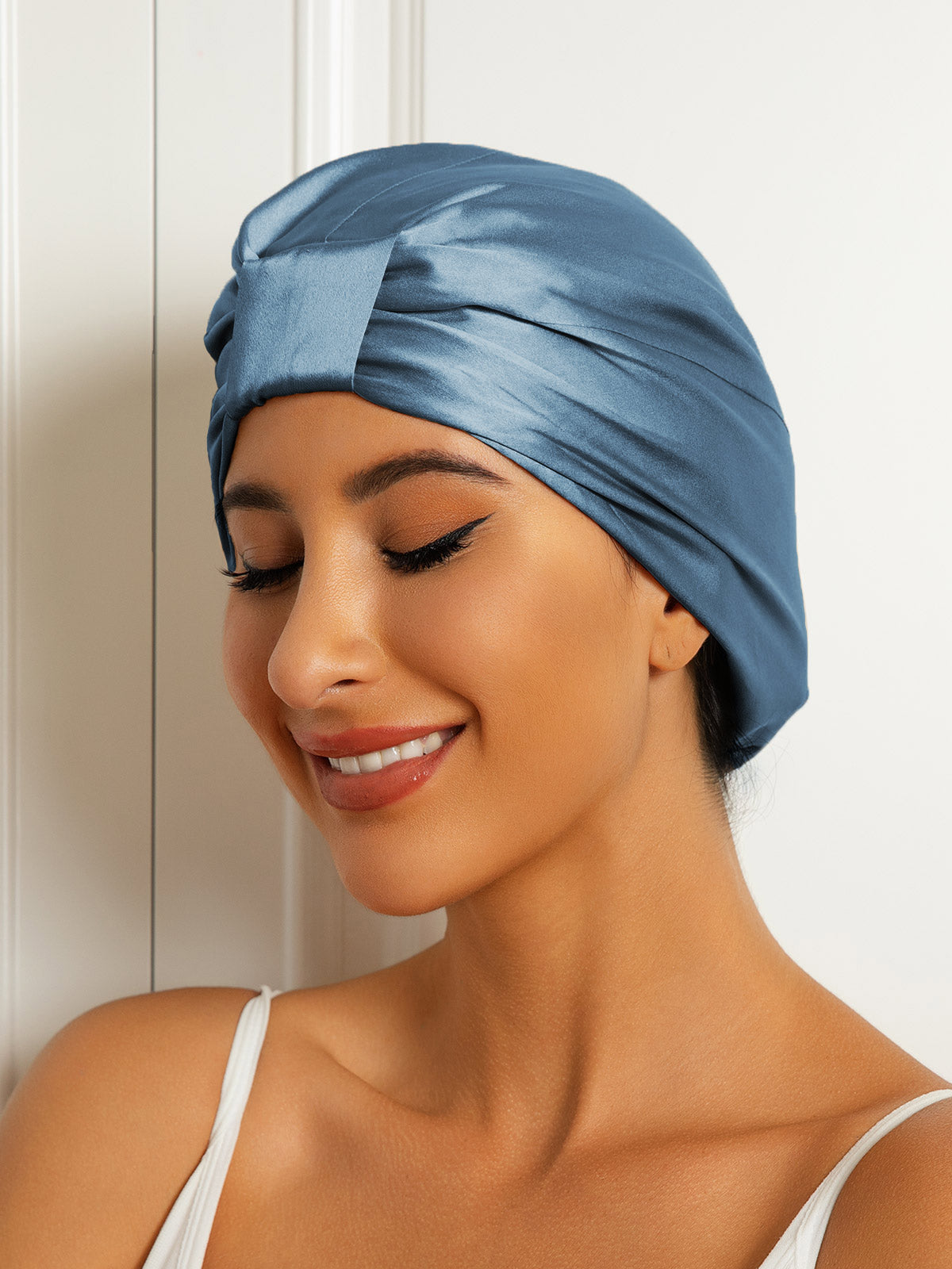 SilkSilky-CA Pure Silk Sleep Cap SteelBlue 002