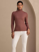 [Cameo Rose] SilkSilky-CA Long Sleeve Turtle Neck Women's T-Shirt 004