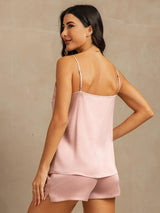 [Peach Skin] SilkSilky-CA 19Momme Machine-Washable Silk Spaghetti Strap Round Neck Camisole Set 002