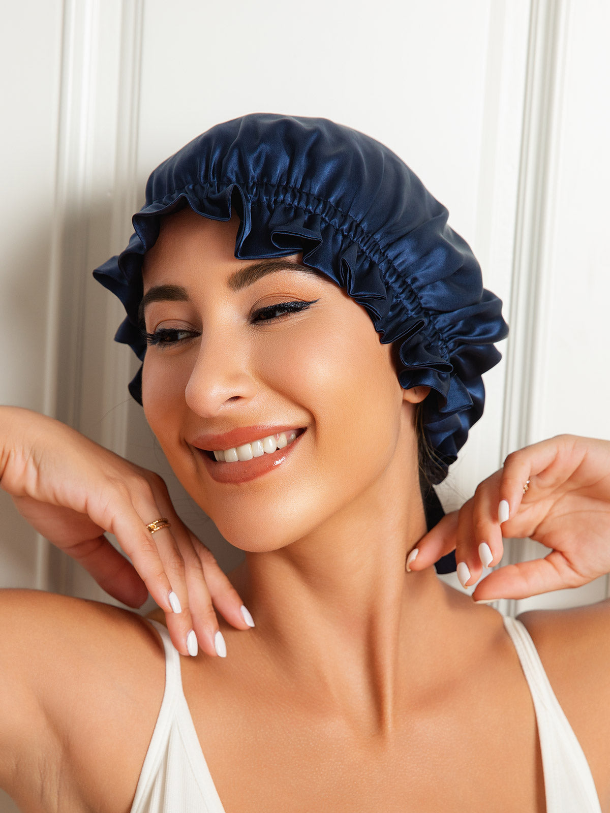 SilkSilky-CA Pure Silk Sleep Cap DarkBlue 002