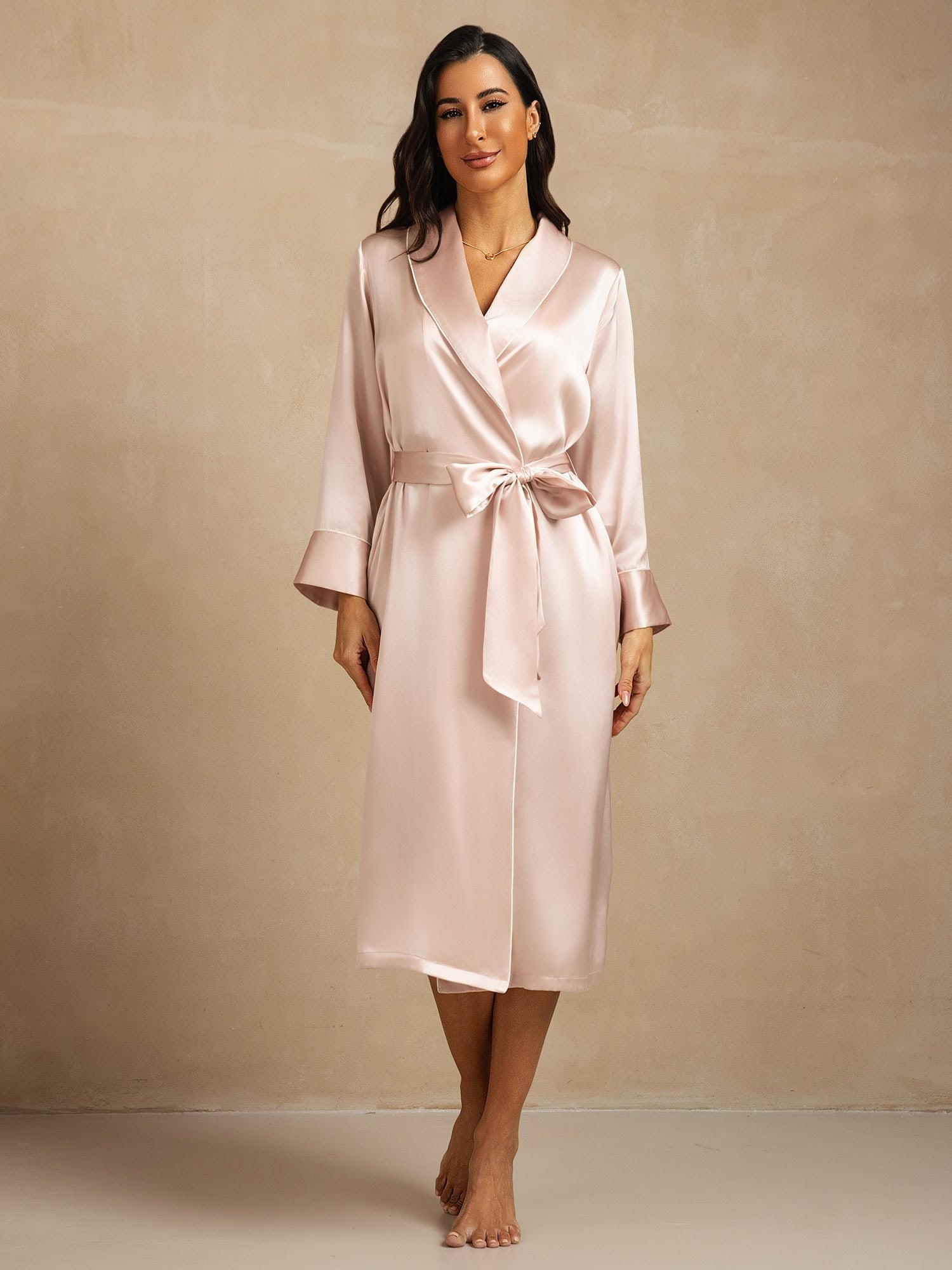 [Pink] SilkSilky-CA Pure Silk Collar Women's Robe 003