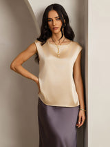 [Champagne] SilkSilky-CA Cap Sleeve Round Neck Women's T-Shirt 001