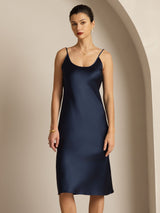 [Dark Blue] SilkSilky-CA Spaghetti Strap U Neck Dress 006