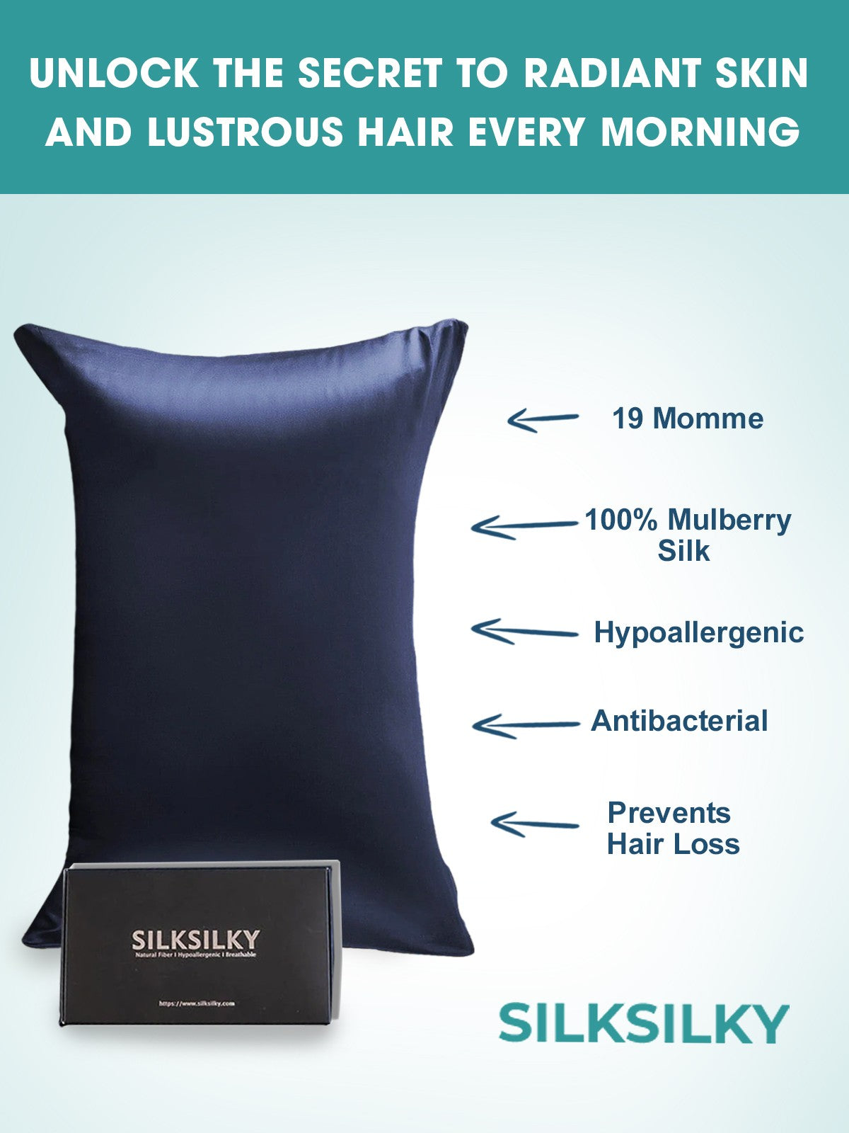 SilkSilky-CA 19Momme Pure Silk Pillowcase DarkBlue 002