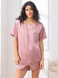 SilkSilky CA Pure Silk Short Sleeve Round Neck Women's Pajamas PaleMauve 001