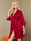 SilkSilky CA Pure Silk Half Sleeve Womens Robe Wine 001