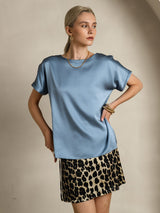 [Grayish Blue] SilkSilky-CA Short Sleeve Boat Neck Women's T-Shirt 004