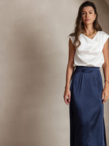 [White] SilkSilky-CA Cap Sleeve Cowl Neck Women's T-Shirt 003