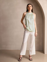 [Light Green] SilkSilky-CA Sleeveless Halter Women's T-Shirt 005