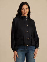 [Black] SilkSilky-CA Silk Satin Surah Long Sleeve High Neck Women's Outerwear 005