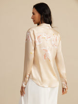 [Champagne] SilkSilky-CA Long Sleeve Lapel Collar Women's Shirt 002