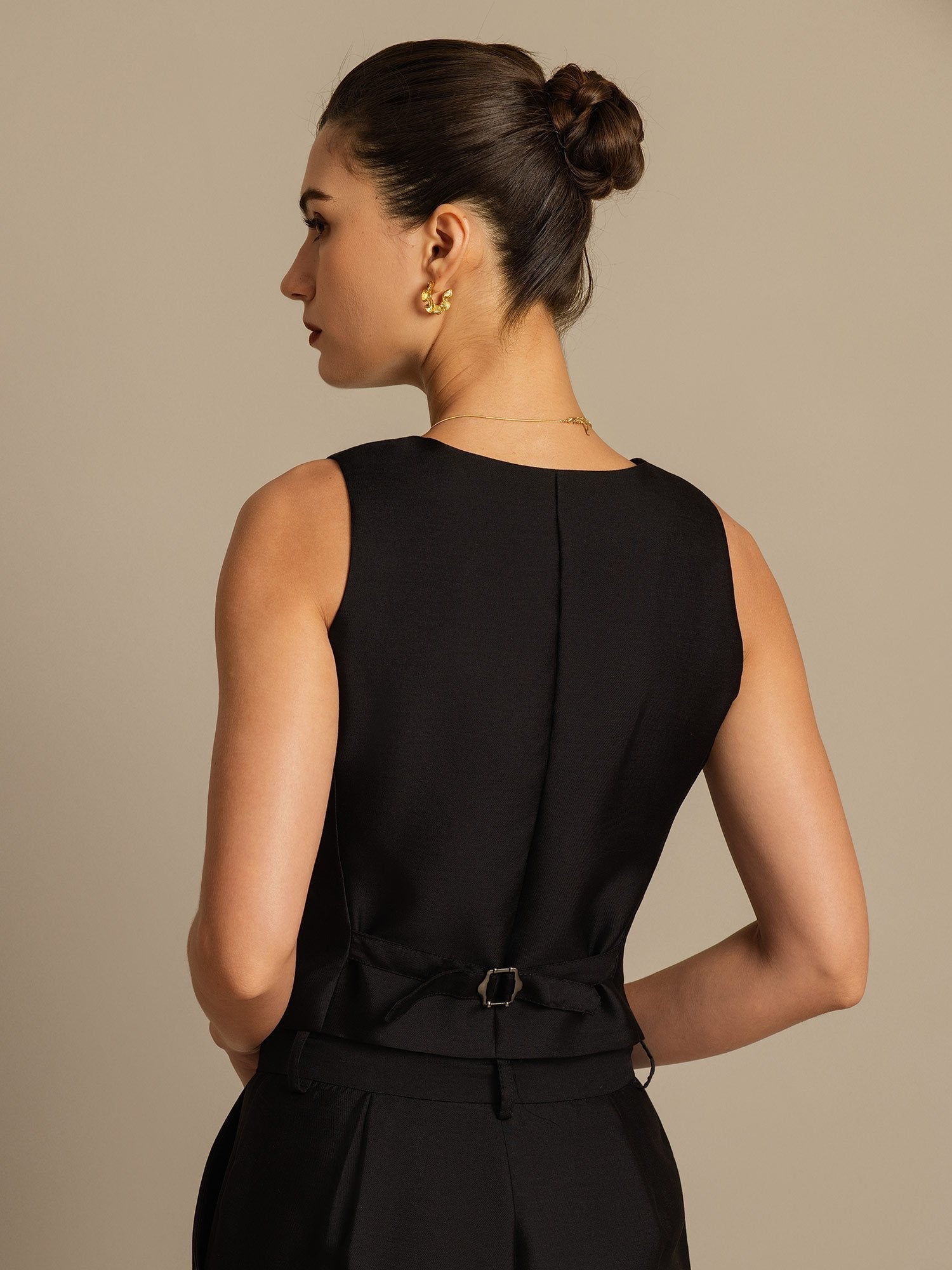 [Black] SilkSilky-CA 32Momme Silk-Wool Blend V Neck Women's Vest 005,