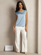 [Grayish Blue] SilkSilky-CA Cap Sleeve Round Neck Women's T-Shirt 003