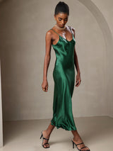 [Green] SilkSilky-CA Spaghetti Strap V Neck Dress 006