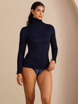 [Dark Blue] SilkSilky-CA Long Sleeve Turtle Neck Women's T-Shirt 004