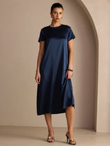[Dark Blue] SilkSilky-CA Short Sleeve Crew Neck Dress 003