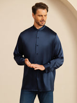 [Dark Blue] SilkSilky-CA Long Sleeve Stand Collar Men''s Shirt 005