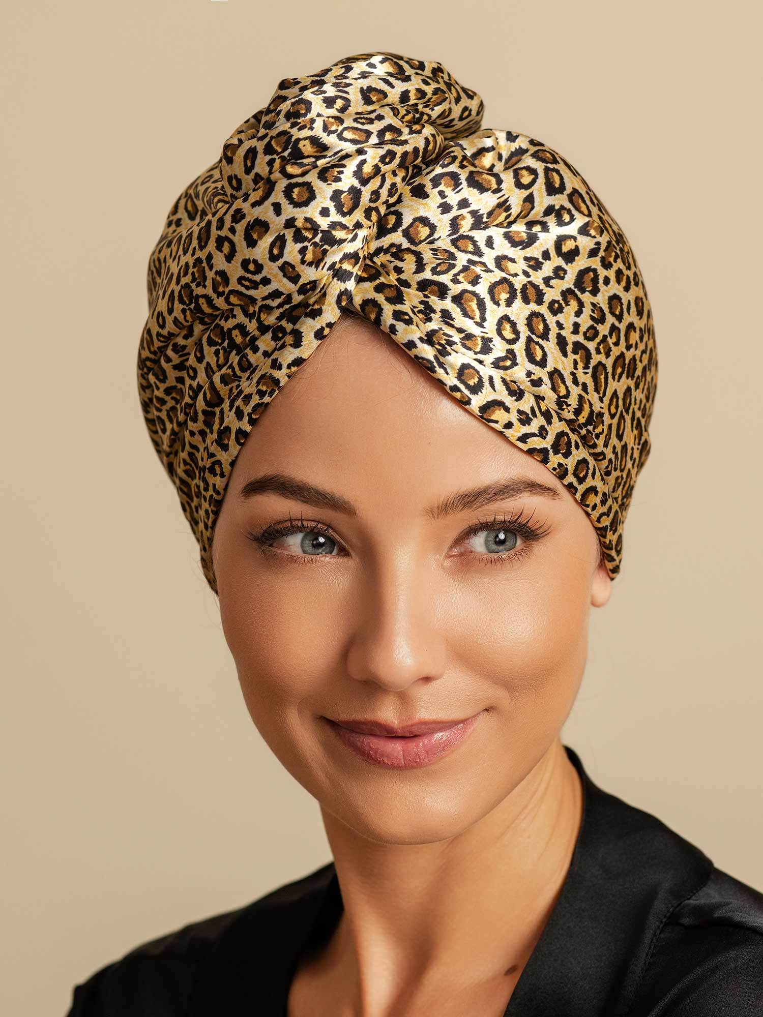 [Leopard] SilkSilky-CA Pure Silk Wrap Hair Towel Wrap 001,
