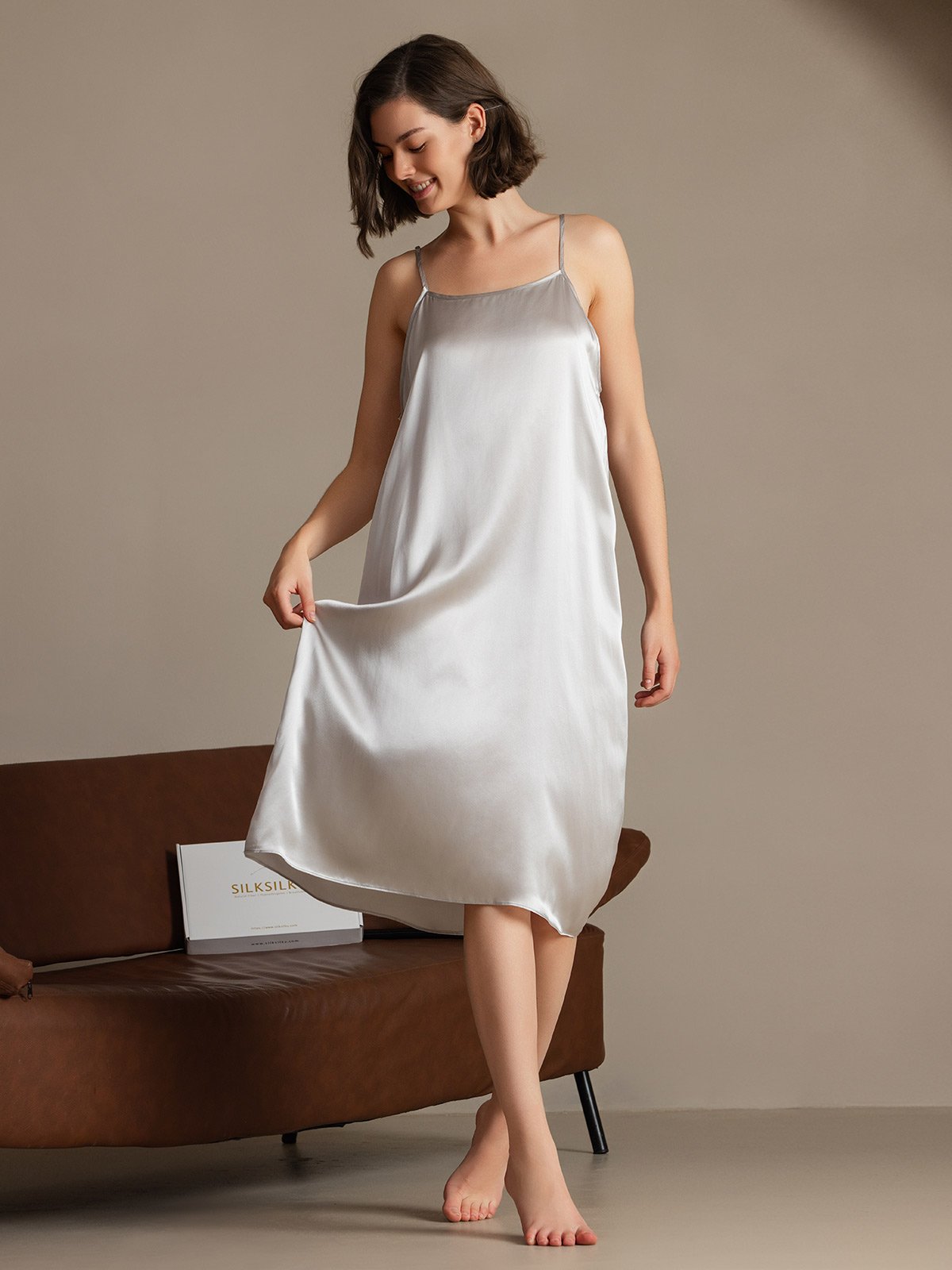 SilkSilky-CA 19Momme Silk Sleeveless Dress LightGray 005