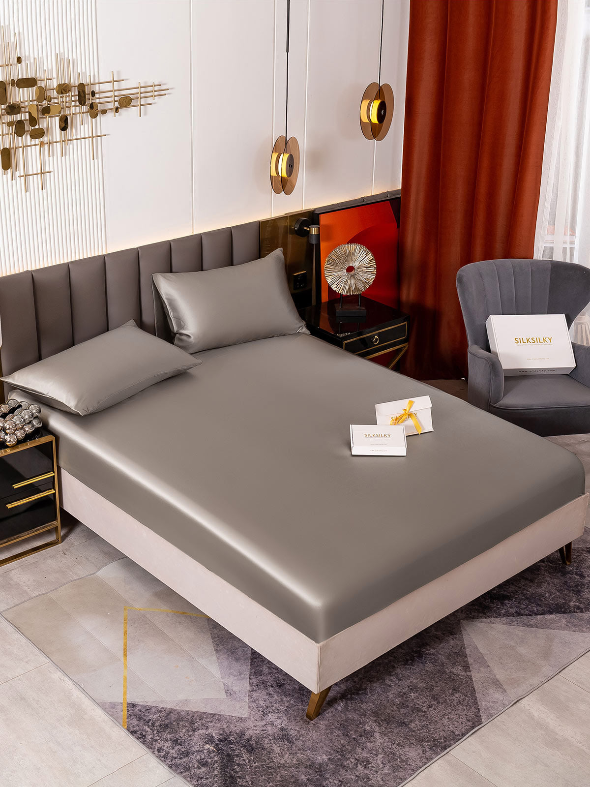 [Gray] SilkSilky-CA 19Momme Bedding Set 001