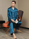 SilkSilky CA 19Momme Pure Silk Long Sleeve Lapel Men's Pajamas Teal 006