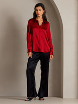[Red] SilkSilky-CA Long Sleeve Lapel Collar Women's Shirt 005
