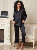 SilkSilky CA 22Momme Pure Silk Long Sleeve Womens Pajamas Black 004