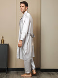 SilkSilky CA Pure Silk Long Sleeve Lapel Men's Robe LightGray 002