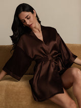 [Coffee] SilkSilky-CA 3/4 Sleeve Women's Robe 009