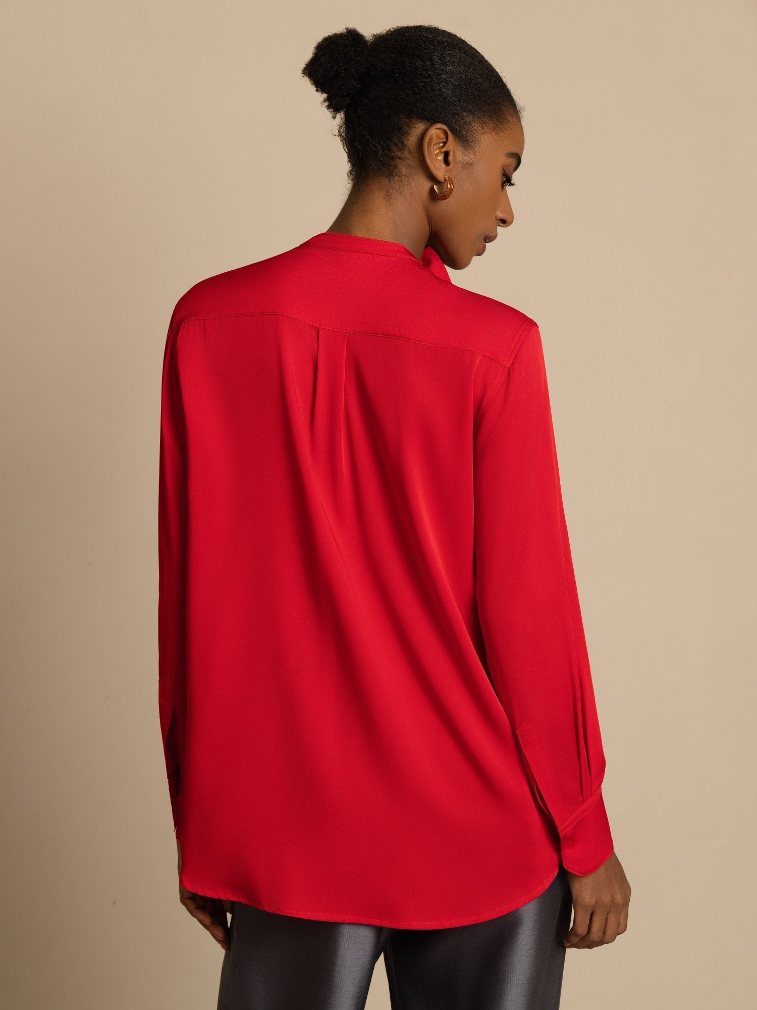 [Wine] SilkSilky-CA 19Momme Stretch Silk Double Georgette Long Sleeve Collar Blouse 002