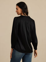 [Black] SilkSilky-CA 19Momme Long Sleeve Round Neck Blouse 002