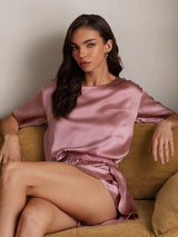 [Pale Mauve] SilkSilky-CA Short Sleeve Round Neck Women's Pajamas 003