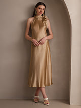 [Champagne] SilkSilky-CA Sleeveless Halter Dress 008