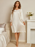 SilkSilky CA Pure Silk Long Sleeve Nightgown White 004