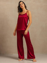 [Wine] SilkSilky-CA 19Momme Machine-Washable Silk Spaghetti Strap Scoop Neck Camisole Set 006