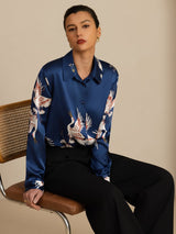 [Dark Blue] SilkSilky-CA Long Sleeve Lapel Collar Women's Shirt 003