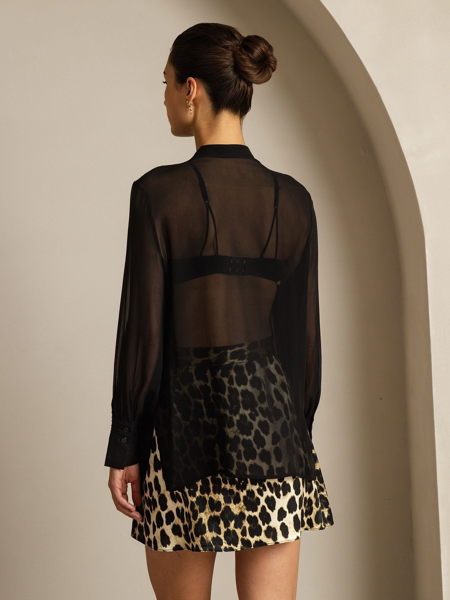 [Black] SilkSilky-CA Pure Silk Split Women's Shirt 002