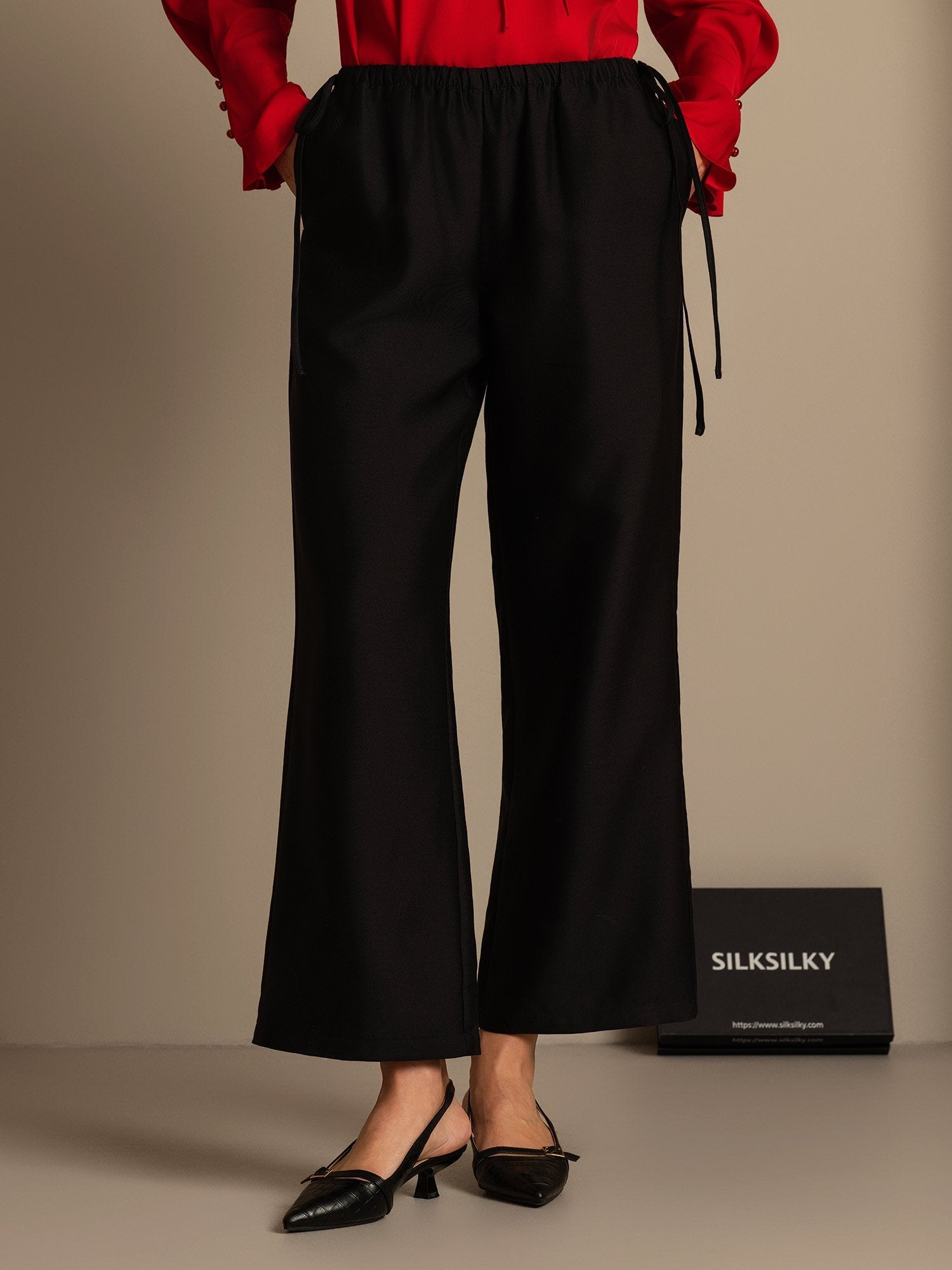 [Black] SilkSilky-CA 32Momme Silk-Wool Blend Womens Pants 001,