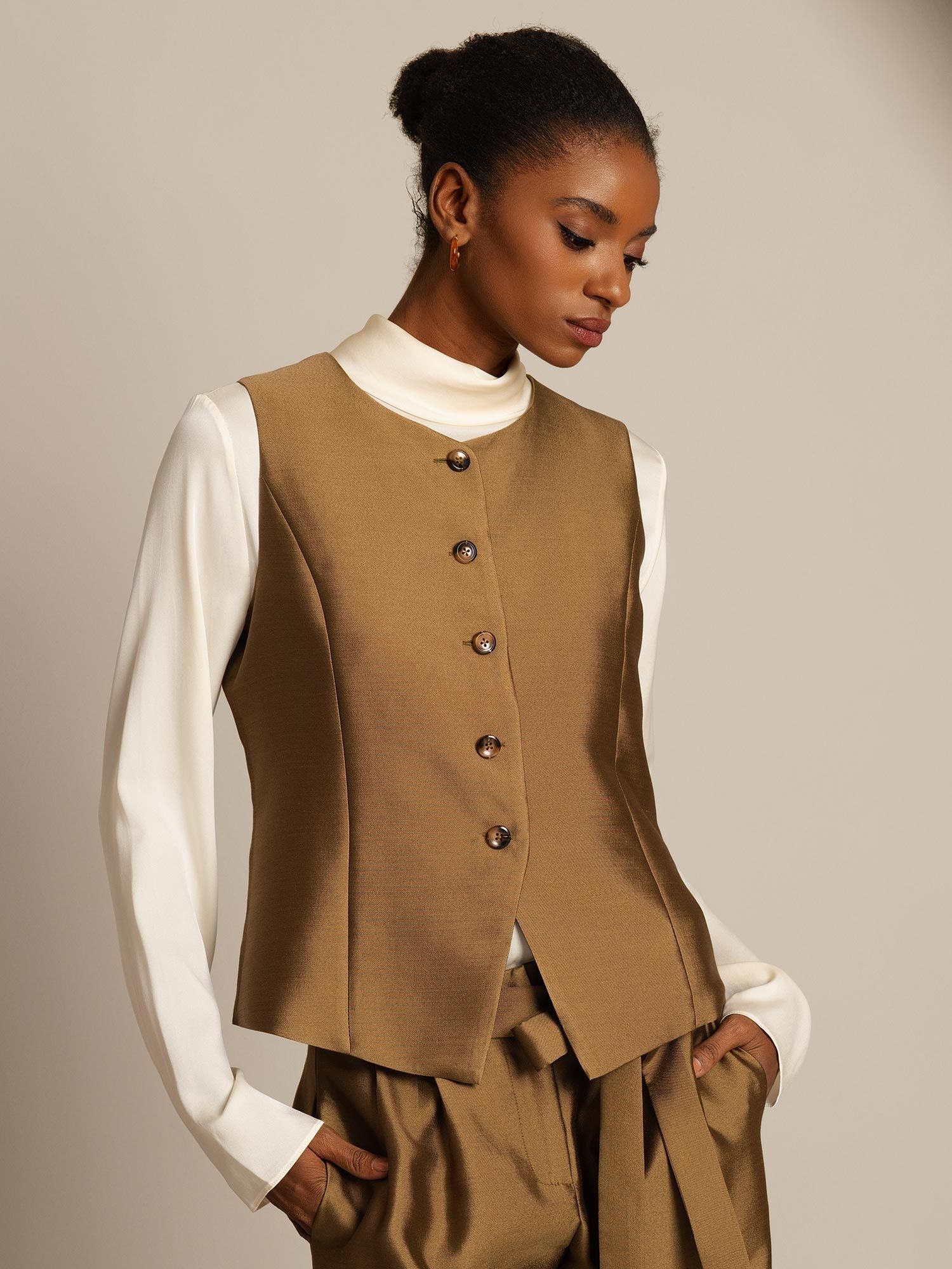 [Bronze] SilkSilky-CA 32Momme Silk-Wool Blend Womens Vest 003,