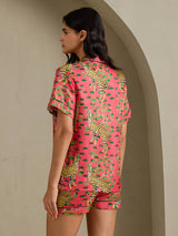 [Coral Serval] SilkSilky-CA Short Sleeve Notch Collar Women's Pajamas 002