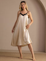 [Brown Rice] SilkSilky-CA Spaghetti Strap V Neck Nightgown 004
