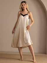 [Brown Rice] SilkSilky-CA Spaghetti Strap V Neck Nightgown 004