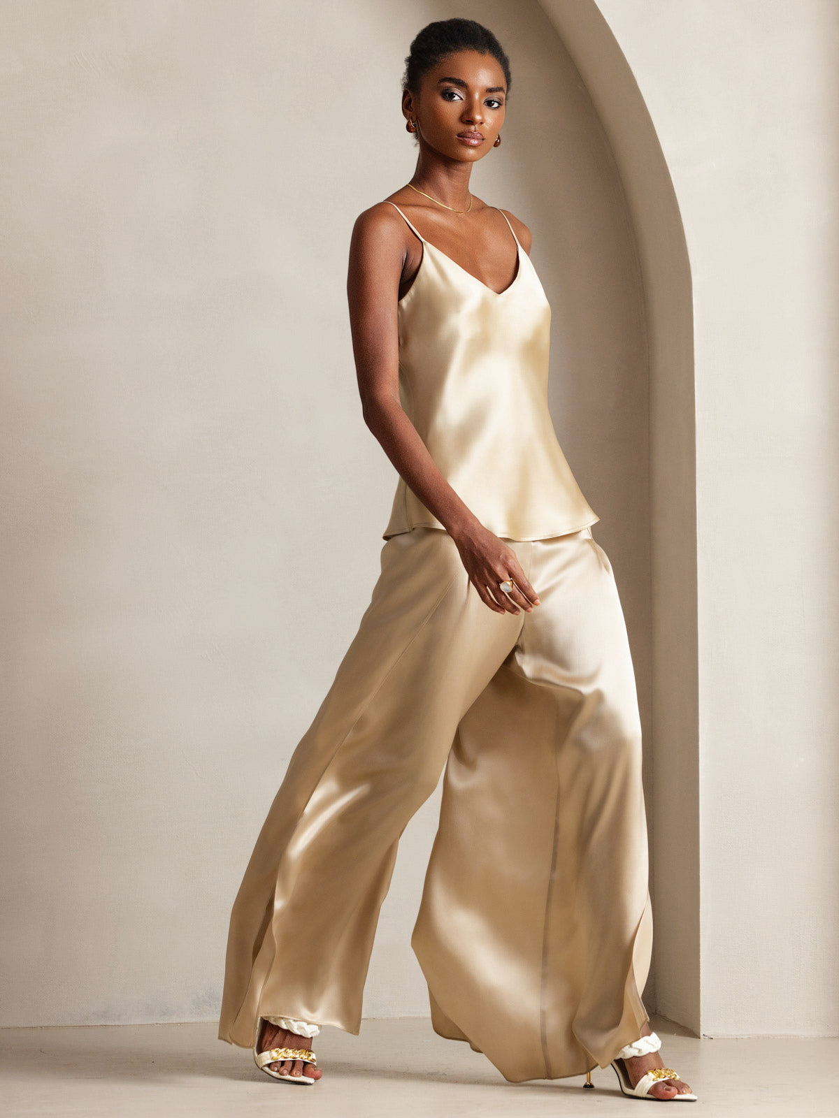 [Champagne] SilkSilky-CA Pure Silk V Neck Camisole 005