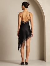 [Black] SilkSilky-CA Pure Silk Asymmetric Dress 002