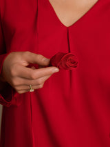 [Wine] SilkSilky-CA Long Sleeve V Neck Women's Blouse 004