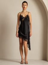 [Black] SilkSilky-CA Pure Silk Asymmetric Dress 001