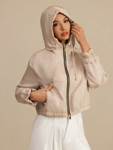 [Tan] SilkSilky-CA 18Momme Silk Satin Surah Long Sleeve High Neck Women's Outerwear 001
