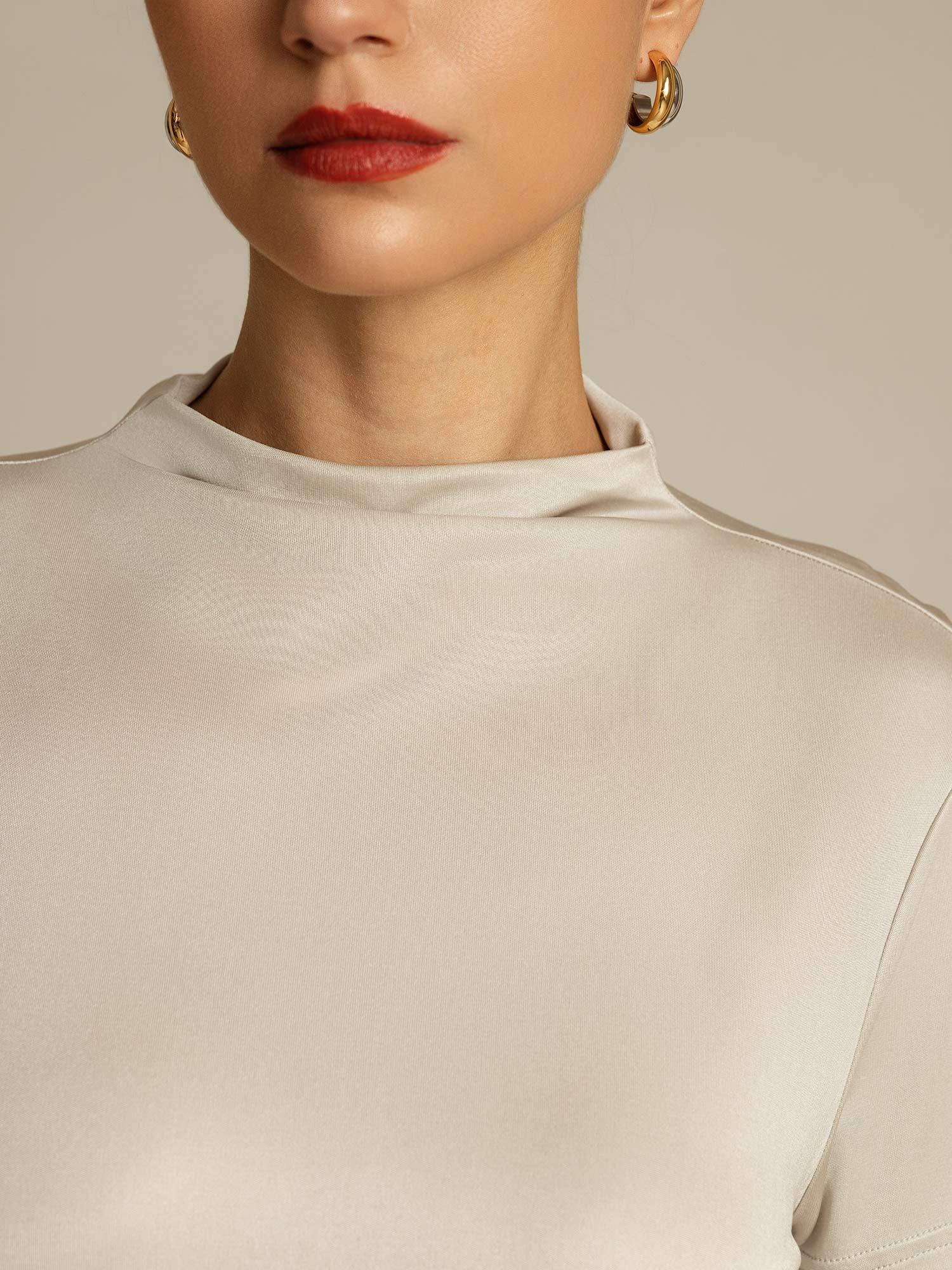 [Gray] SilkSilky-CA Pure Silk Collar Women's T-Shirt 004